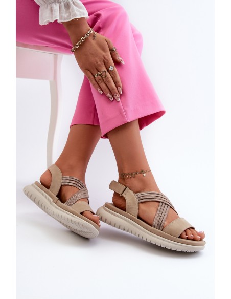 Light Women's Comfortable Velcro Sandals Beige Ceclea