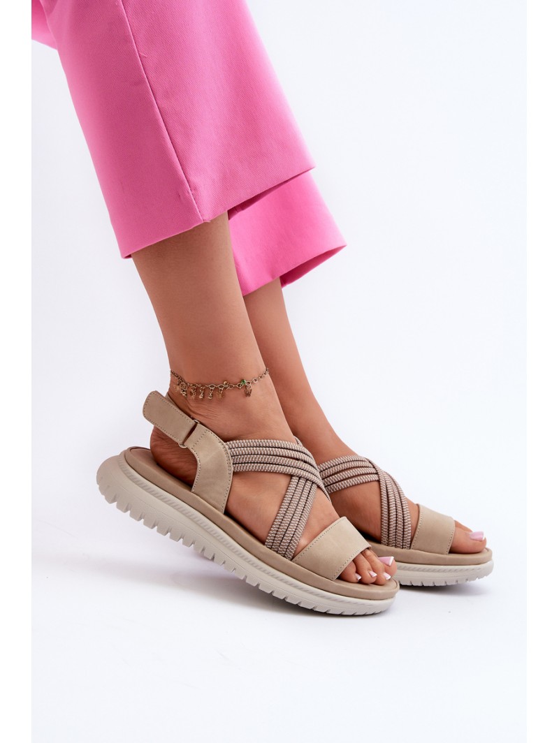 Light Women's Comfortable Velcro Sandals Beige Ceclea