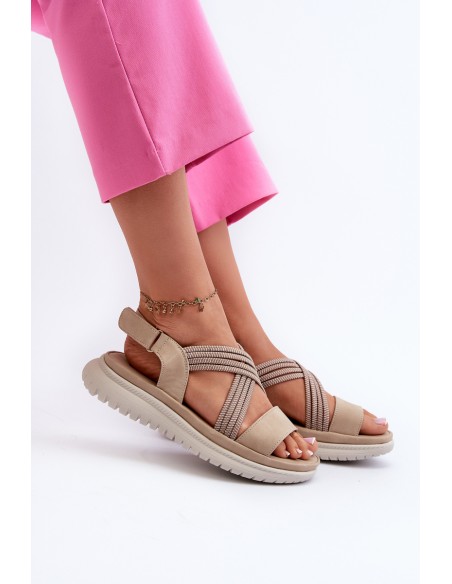 Light Women's Comfortable Velcro Sandals Beige Ceclea