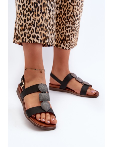 Women's Flat Sandals With Decorations Sergio Leone SK072H Black