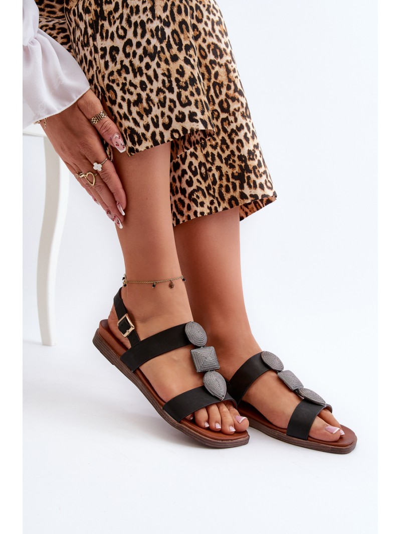 Women's Flat Sandals With Decorations Sergio Leone SK072H Black