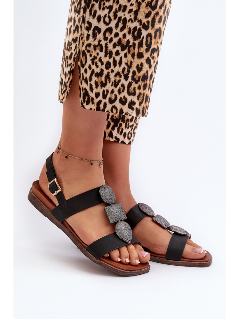 Women's Flat Sandals With Decorations Sergio Leone SK072H Black