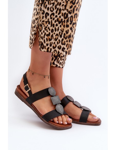 Women's Flat Sandals With Decorations Sergio Leone SK072H Black
