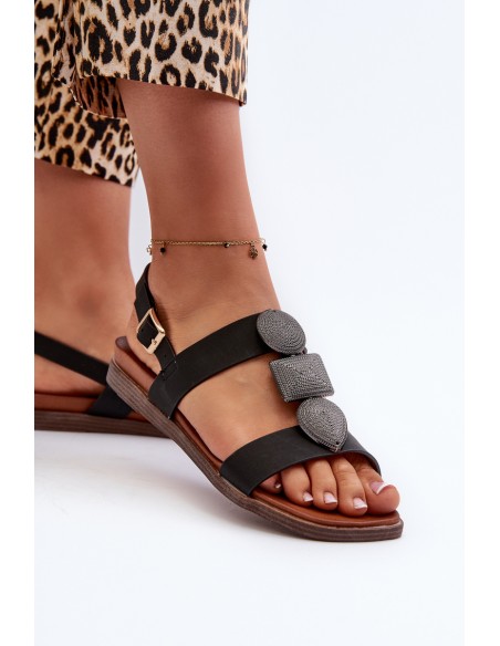 Women's Flat Sandals With Decorations Sergio Leone SK072H Black