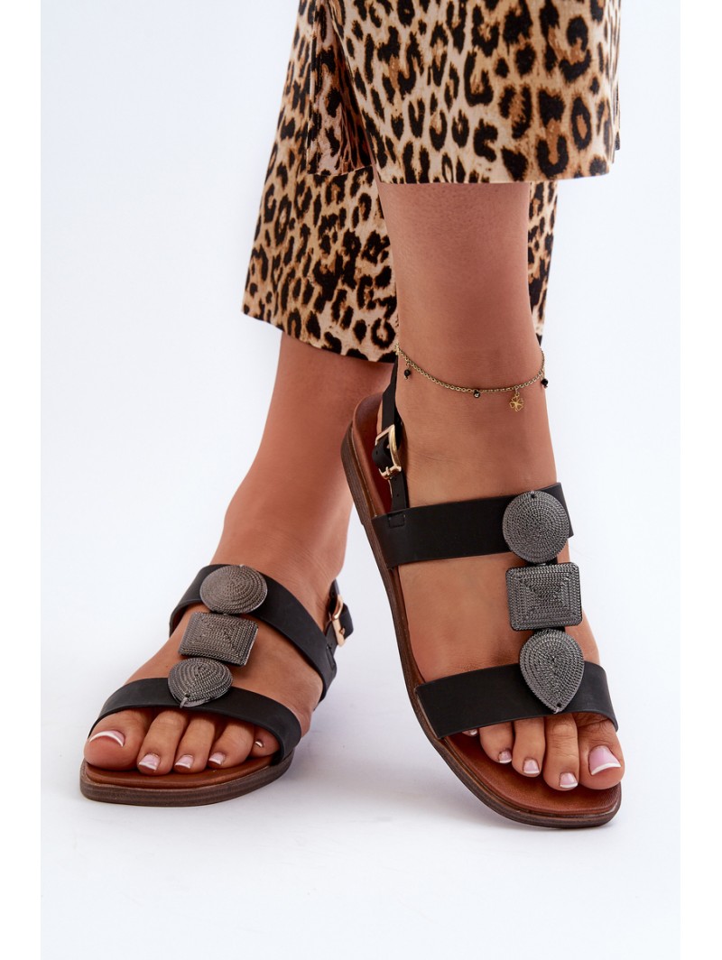 Women's Flat Sandals With Decorations Sergio Leone SK072H Black