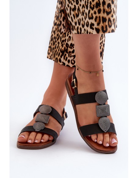 Women's Flat Sandals With Decorations Sergio Leone SK072H Black