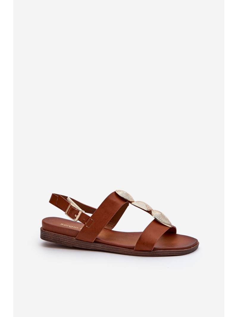 Women's Flat Sandals With Embellishments Sergio Leone SK072H Brown