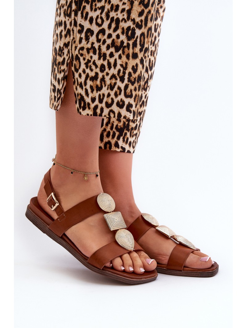 Women's Flat Sandals With Embellishments Sergio Leone SK072H Brown