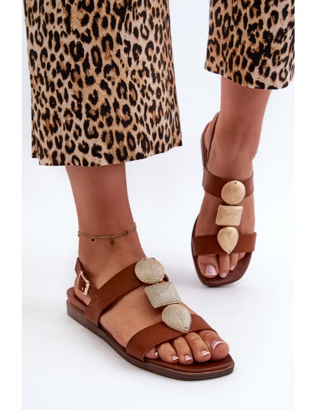 Women's Flat Sandals With Embellishments Sergio Leone SK072H Brown
