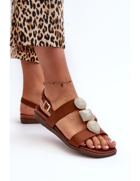 Women's Flat Sandals With Embellishments Sergio Leone SK072H Brown
