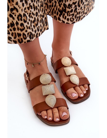 Women's Flat Sandals With Embellishments Sergio Leone SK072H Brown