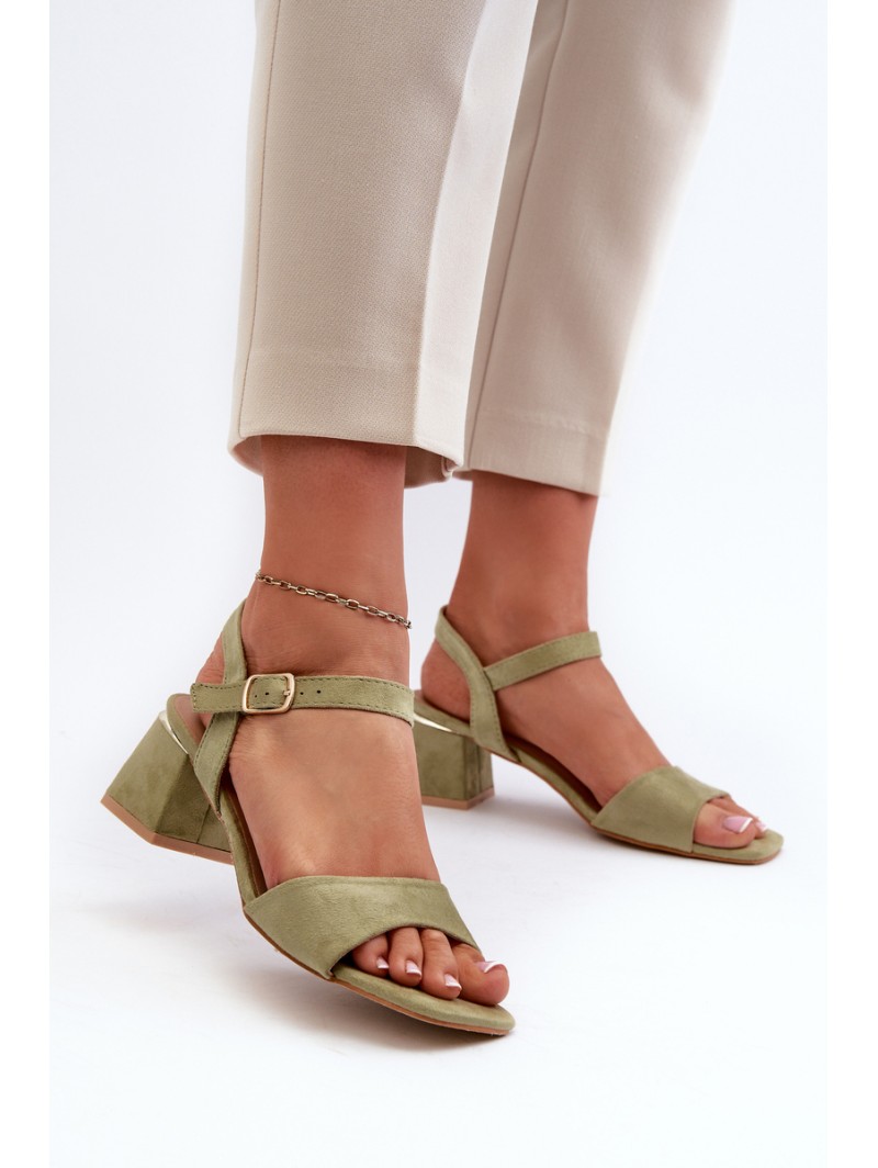 Women's Sandals on Block Heel in Green Eco Suede Leisha