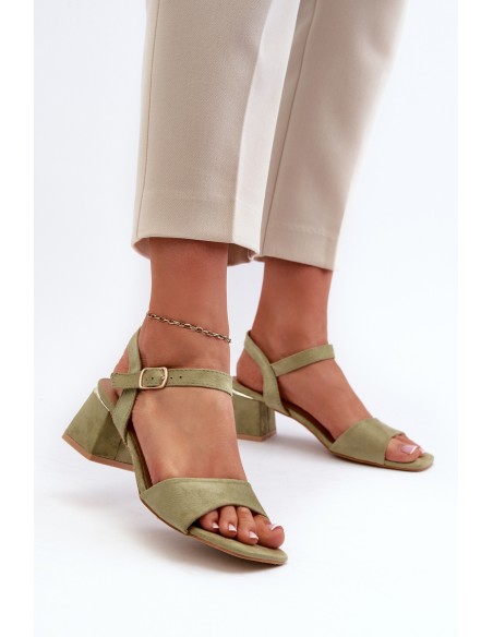 Women's Sandals on Block Heel in Green Eco Suede Leisha