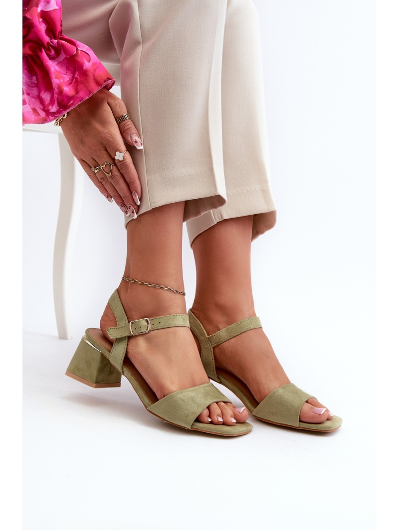 Women's Sandals on Block Heel in Green Eco Suede Leisha