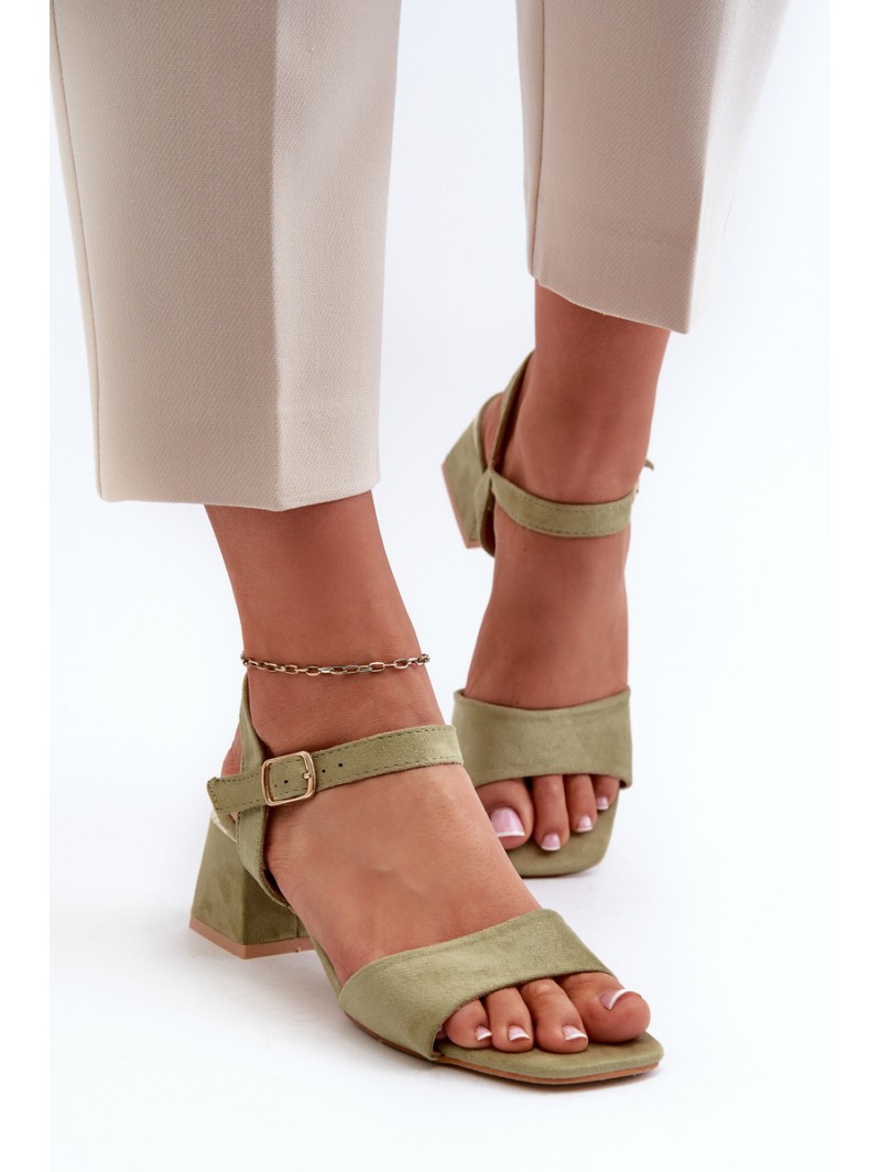 Women's Sandals on Block Heel in Green Eco Suede Leisha