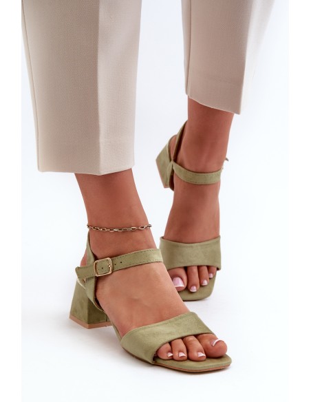 Women's Sandals on Block Heel in Green Eco Suede Leisha
