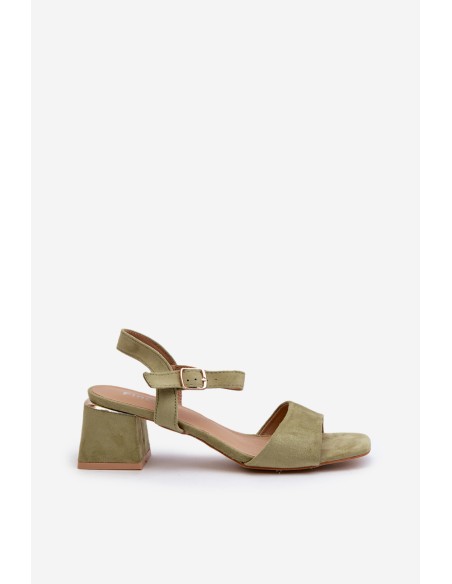 Women's Sandals on Block Heel in Green Eco Suede Leisha