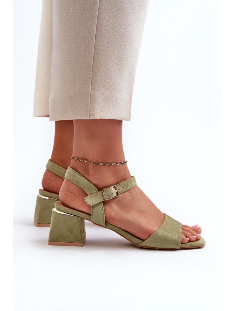 Women's Sandals on Block Heel in Green Eco Suede Leisha