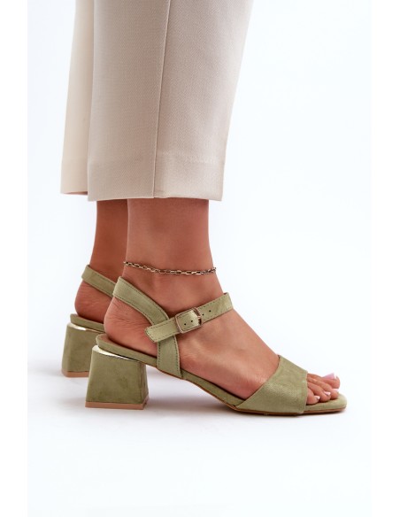 Women's Sandals on Block Heel in Green Eco Suede Leisha
