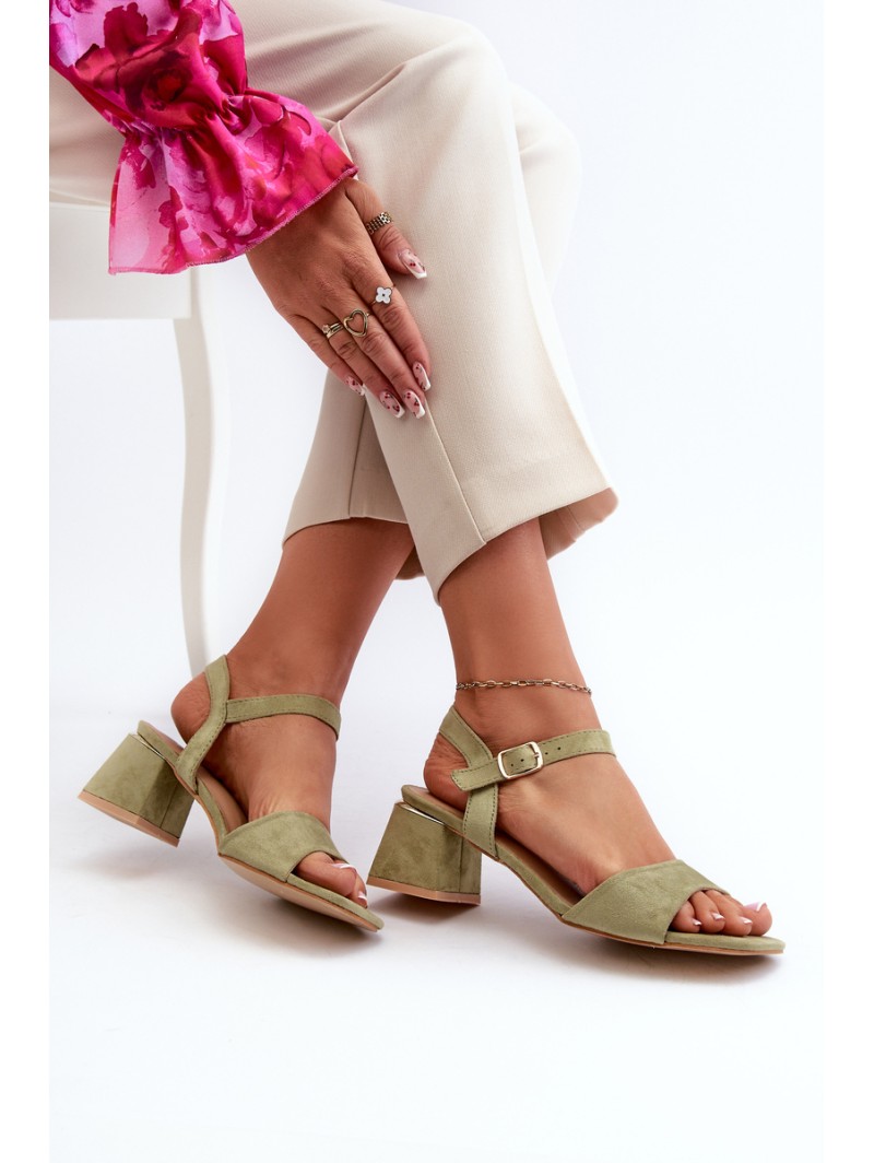 Women's Sandals on Block Heel in Green Eco Suede Leisha