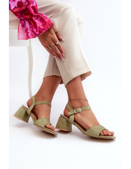 Women's Sandals on Block Heel in Green Eco Suede Leisha