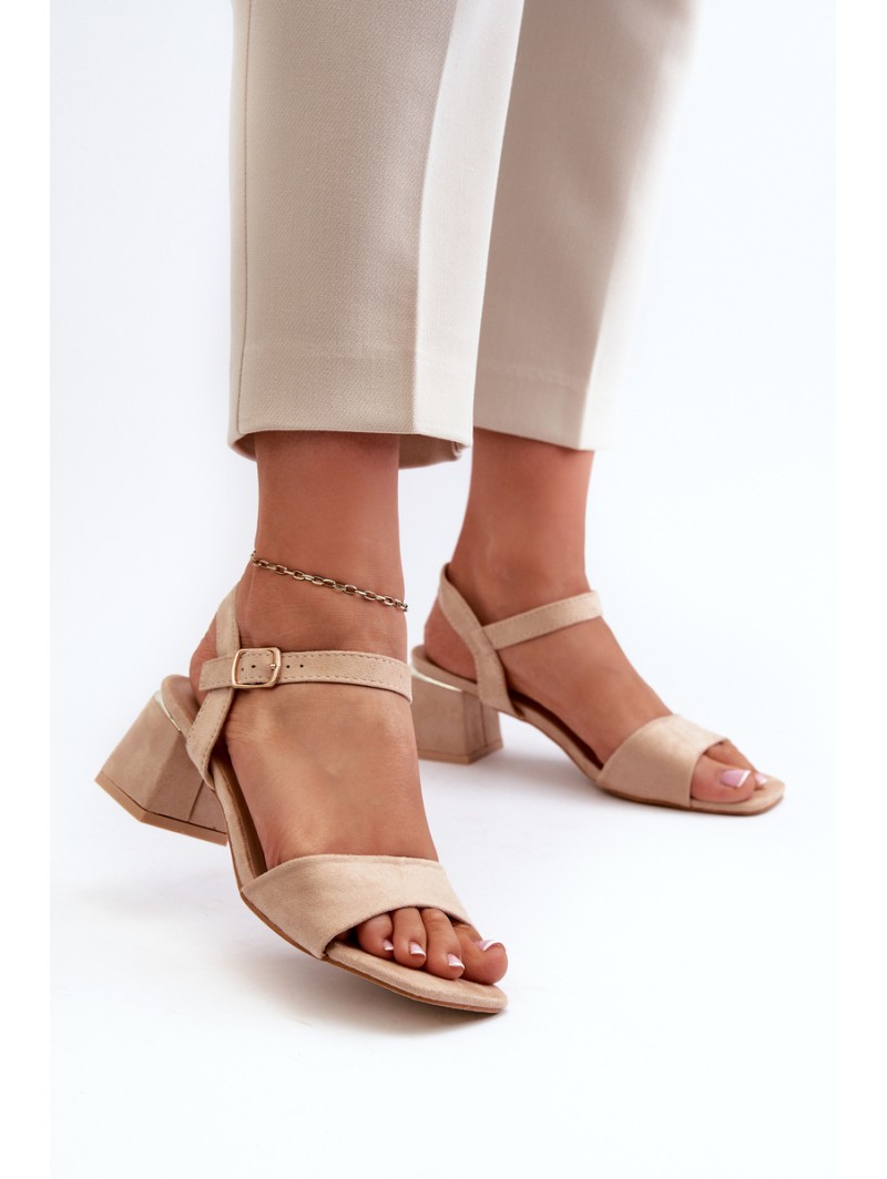 Women's Beige Faux Suede Block Heel Sandals Leisha