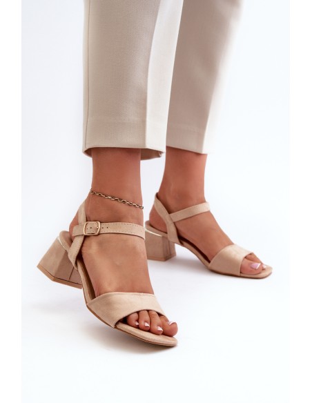 Women's Beige Faux Suede Block Heel Sandals Leisha