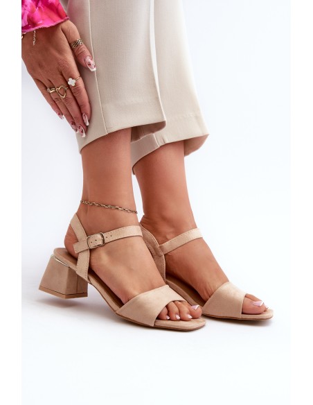 Women's Beige Faux Suede Block Heel Sandals Leisha