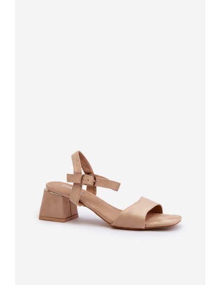Women's Beige Faux Suede Block Heel Sandals Leisha