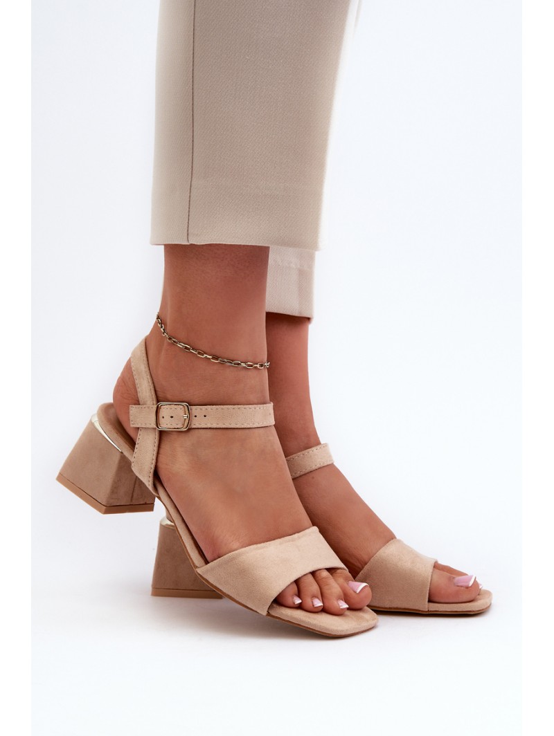 Women's Beige Faux Suede Block Heel Sandals Leisha