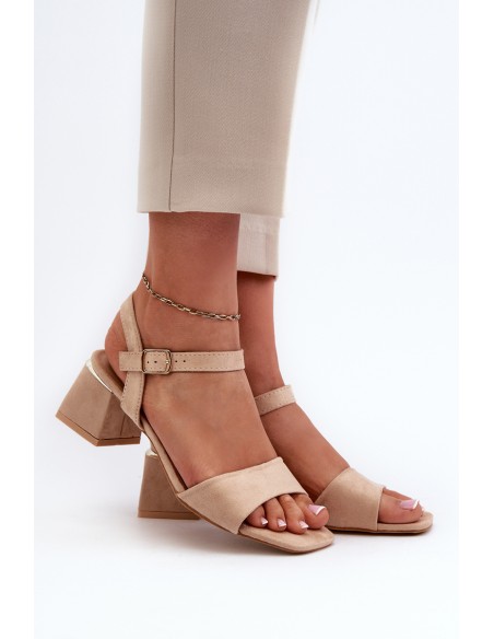 Women's Beige Faux Suede Block Heel Sandals Leisha