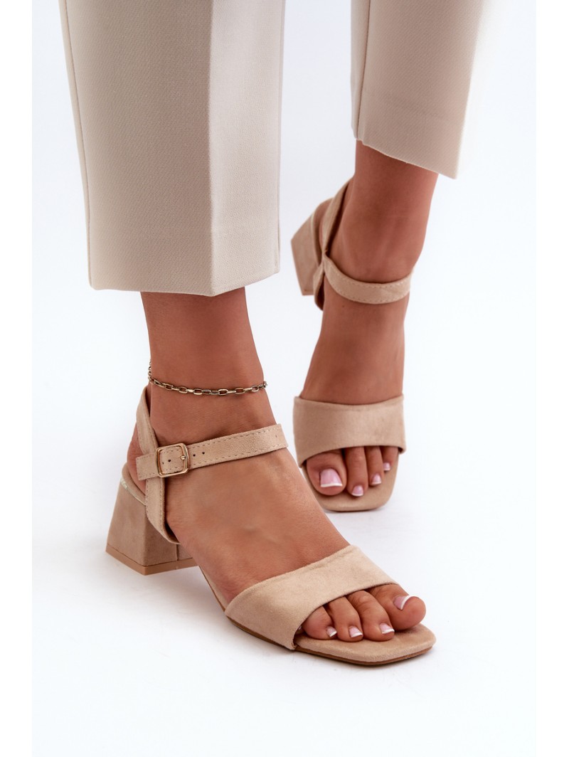 Women's Beige Faux Suede Block Heel Sandals Leisha