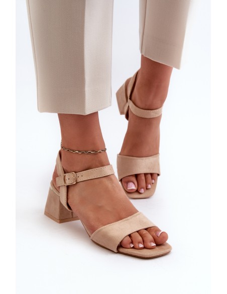 Women's Beige Faux Suede Block Heel Sandals Leisha
