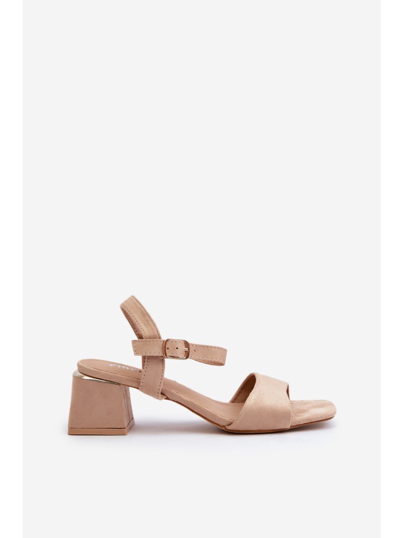 Women's Beige Faux Suede Block Heel Sandals Leisha