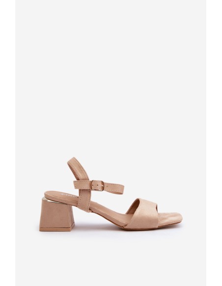 Women's Beige Faux Suede Block Heel Sandals Leisha