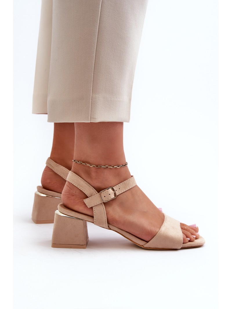 Women's Beige Faux Suede Block Heel Sandals Leisha