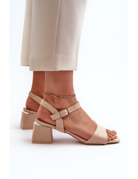Women's Beige Faux Suede Block Heel Sandals Leisha