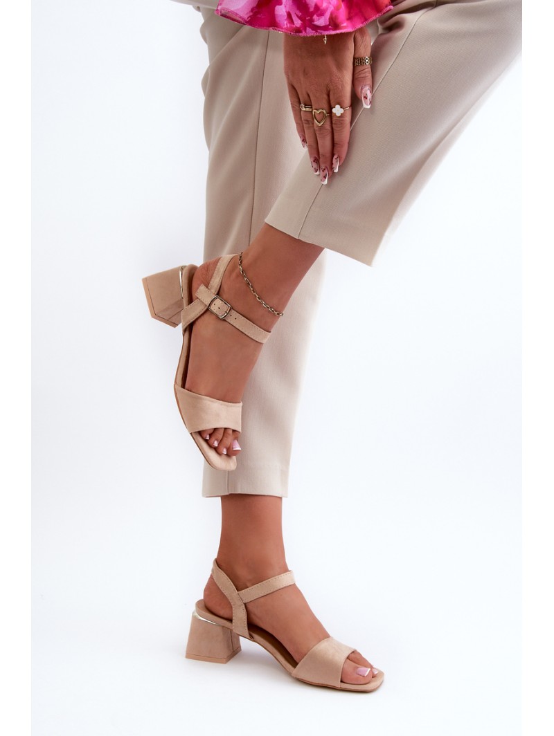 Women's Beige Faux Suede Block Heel Sandals Leisha