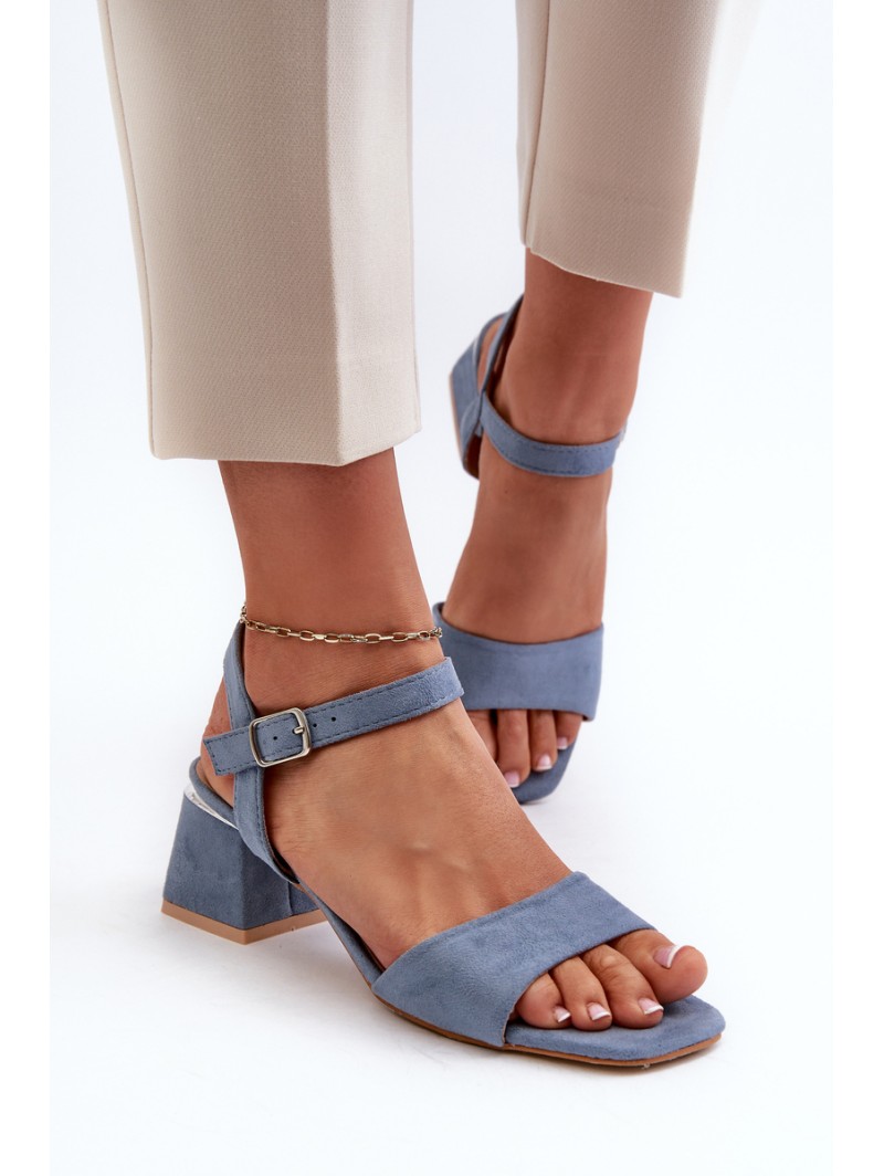 Women's Sandals On Block Heel In Blue Faux Suede Leisha