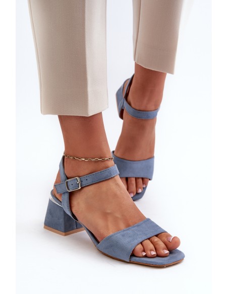 Women's Sandals On Block Heel In Blue Faux Suede Leisha
