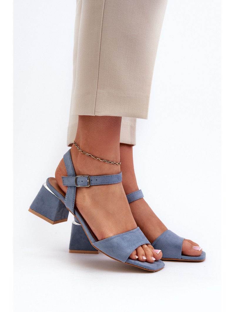 Women's Sandals On Block Heel In Blue Faux Suede Leisha