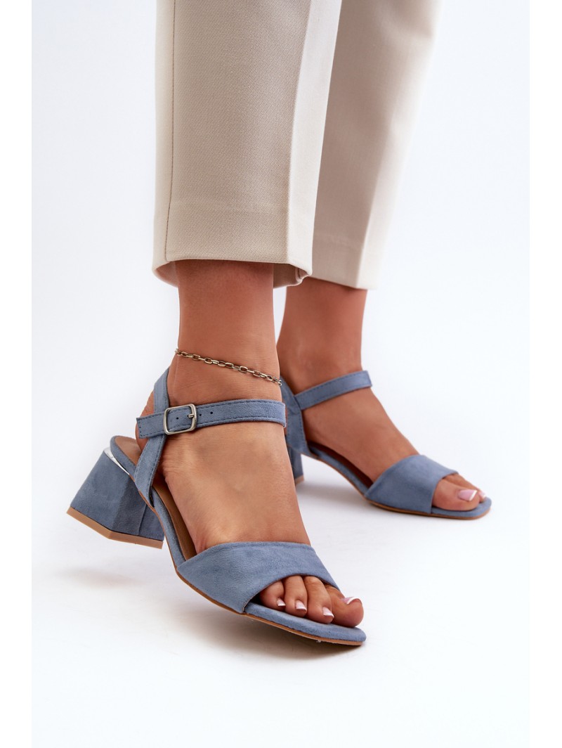 Women's Sandals On Block Heel In Blue Faux Suede Leisha