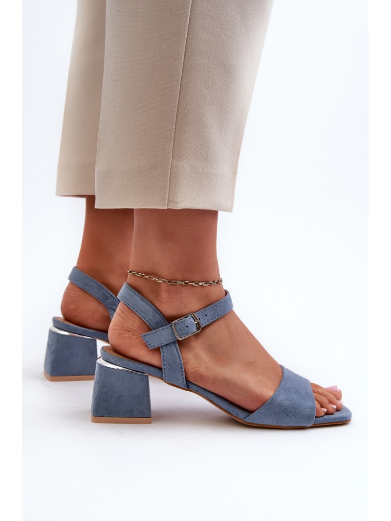 Women's Sandals On Block Heel In Blue Faux Suede Leisha
