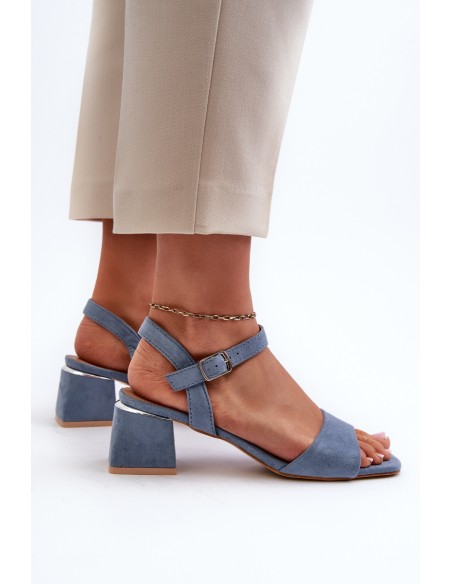 Women's Sandals On Block Heel In Blue Faux Suede Leisha