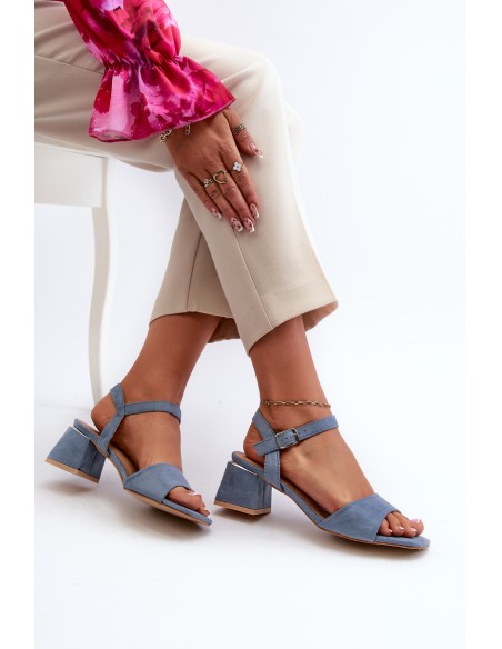 Women's Sandals On Block Heel In Blue Faux Suede Leisha