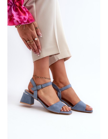 Women's Sandals On Block Heel In Blue Faux Suede Leisha