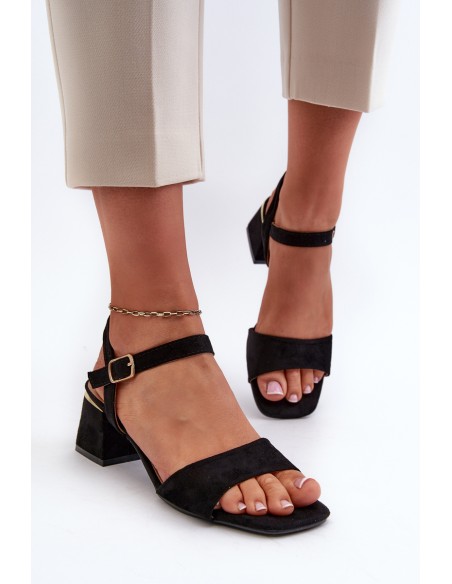 Women's Black Faux Suede Block Heel Sandals Leisha