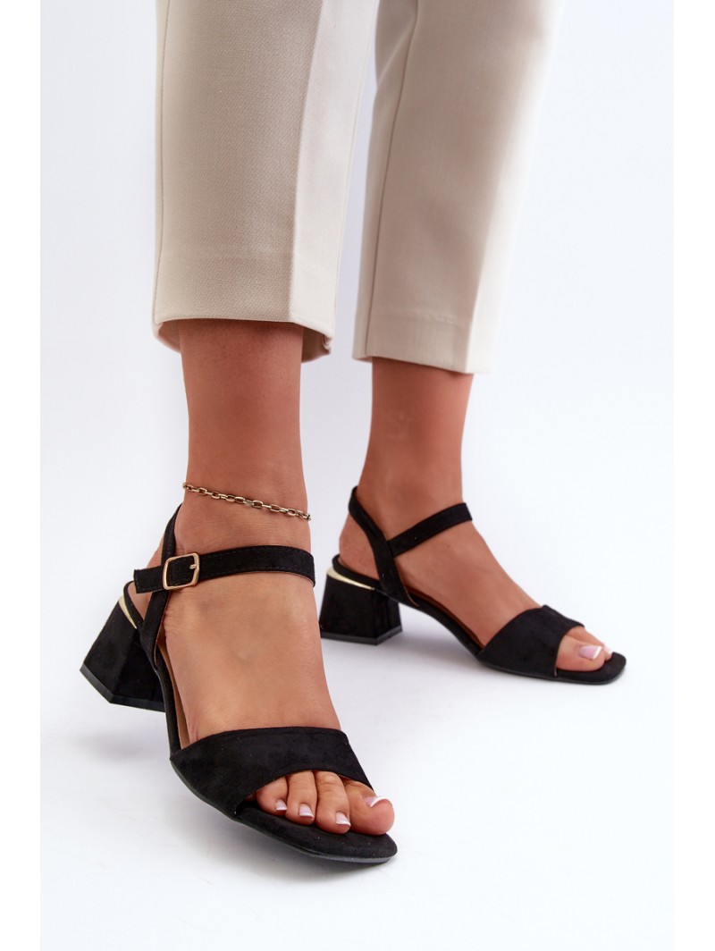 Women's Black Faux Suede Block Heel Sandals Leisha