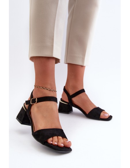Women's Black Faux Suede Block Heel Sandals Leisha
