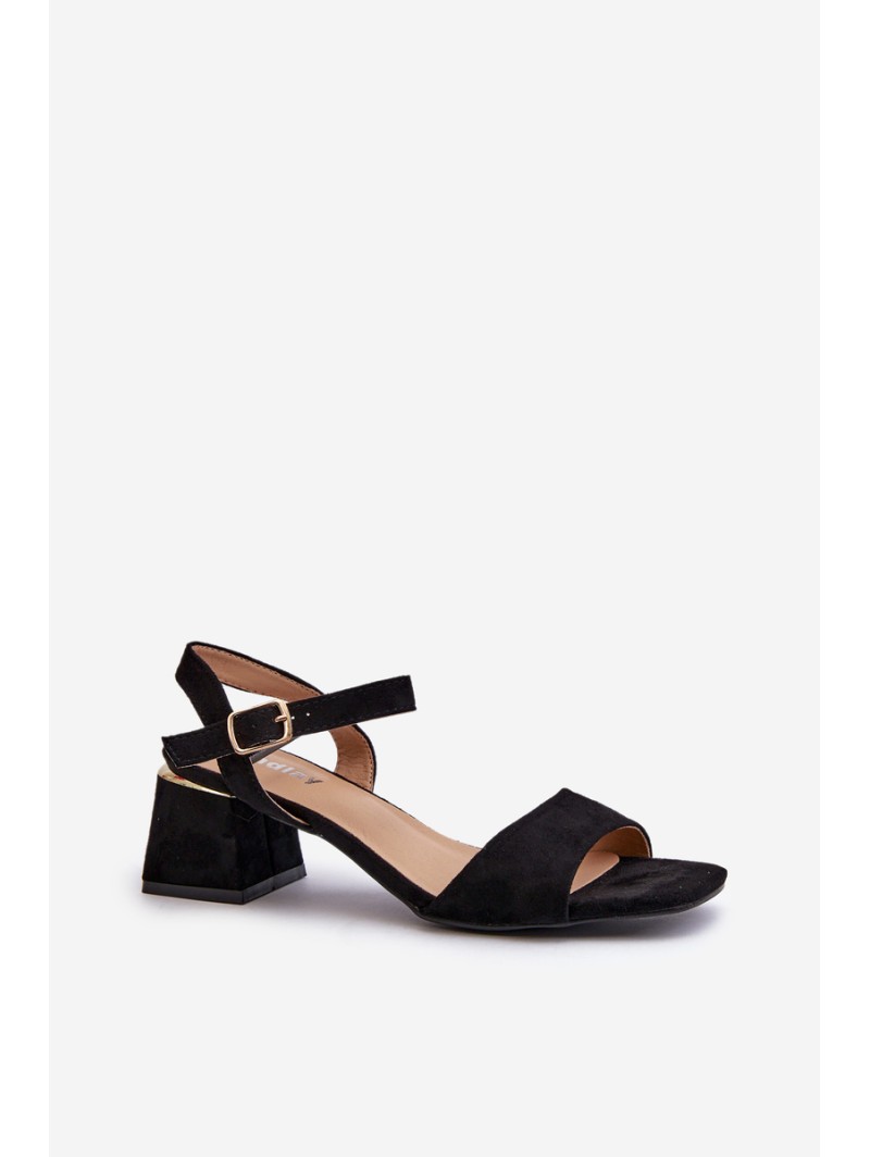 Women's Black Faux Suede Block Heel Sandals Leisha